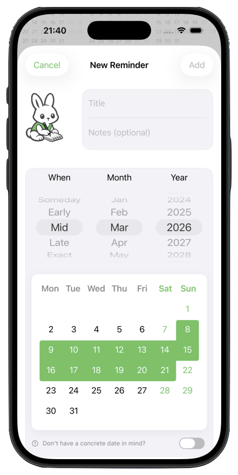 Someday Reminder - create a new reminder