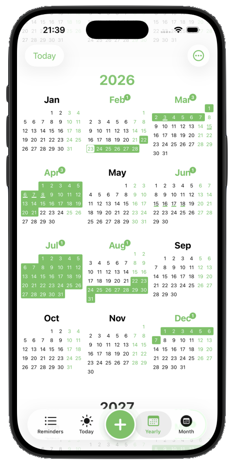 Someday Reminder - yearly calendar overview