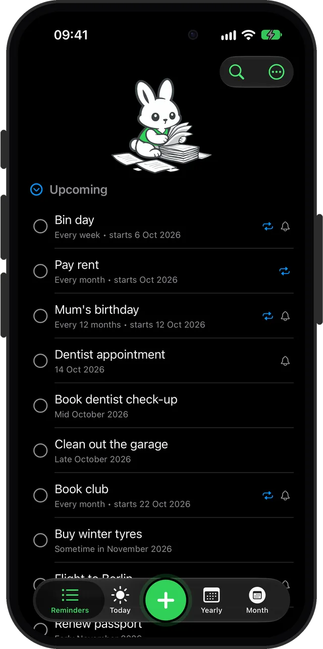 Reminder list in dark mode