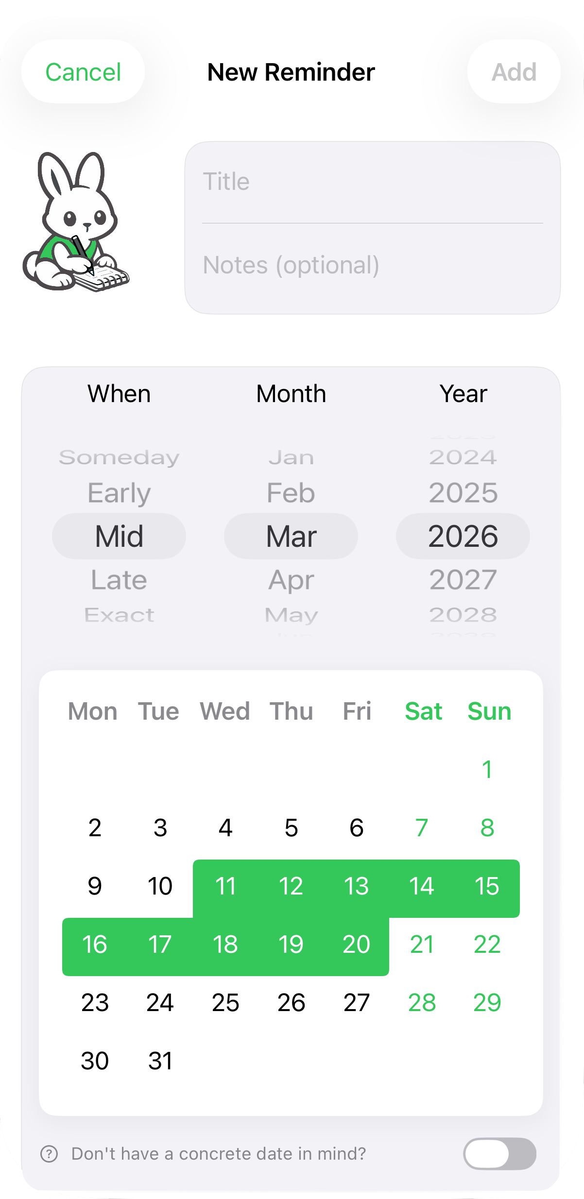 Someday Reminder — create a new reminder