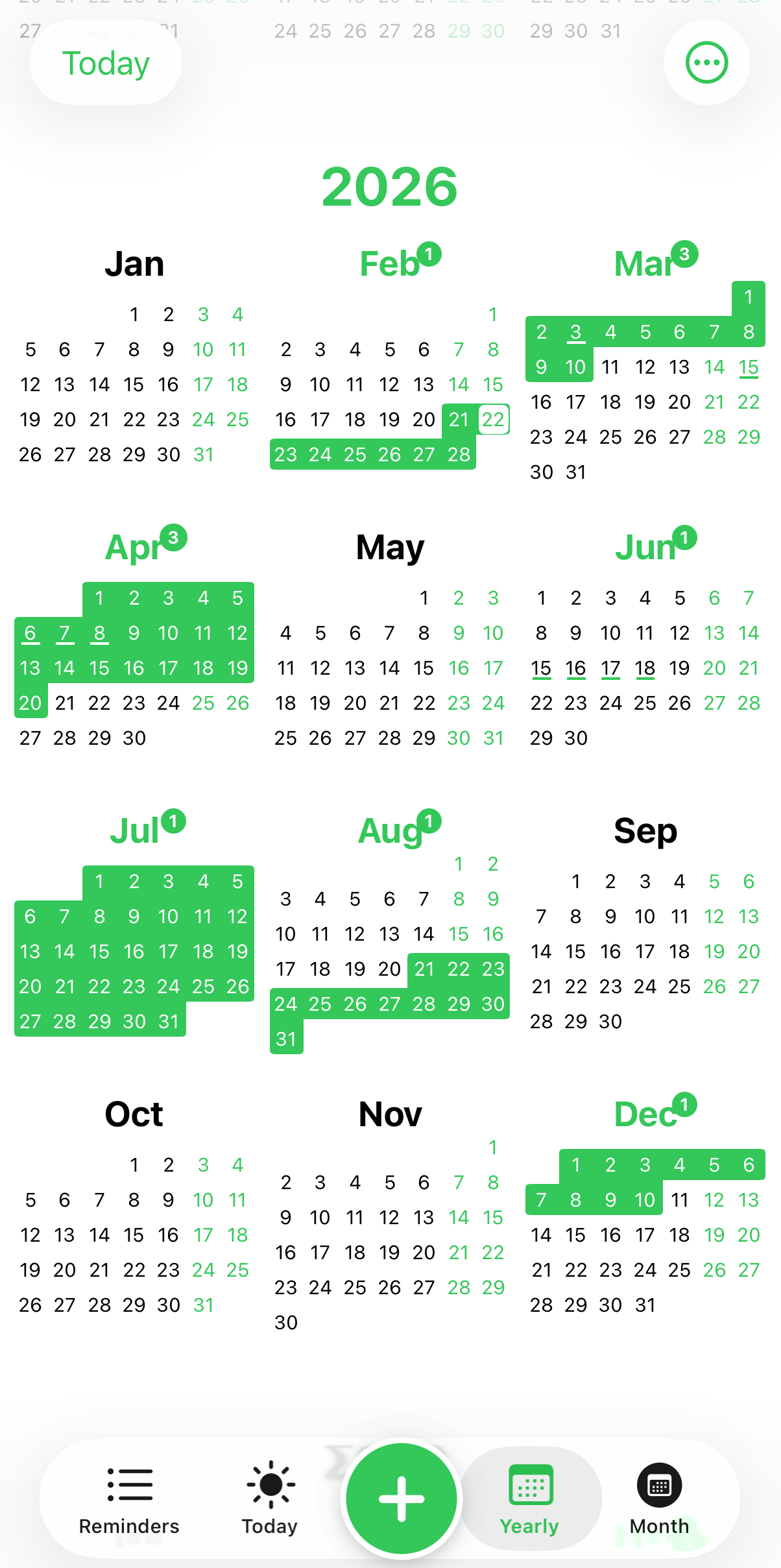 Someday Reminder — yearly calendar overview